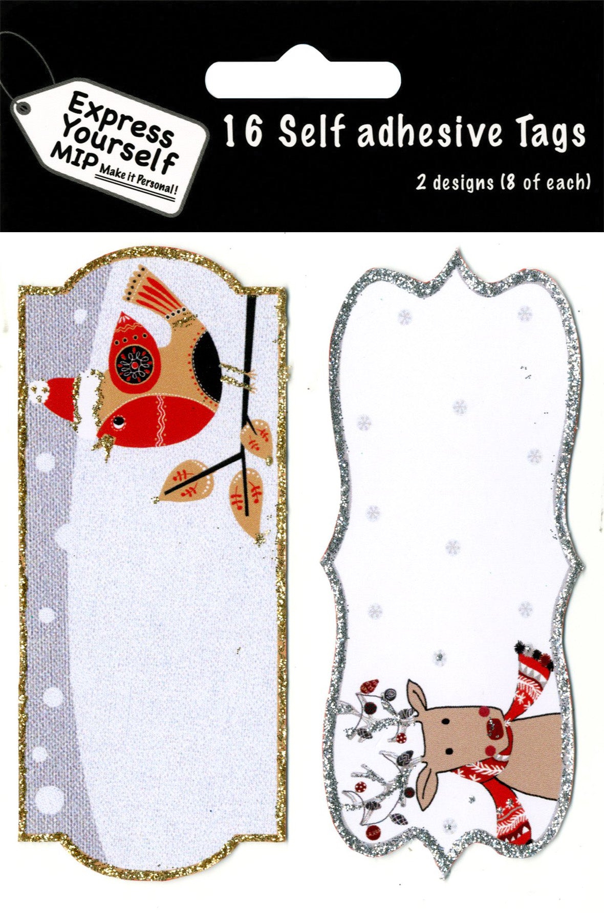 Robin & Rudolph Christmas Gift Tags Pack Of 16 Self Adhesive Tags