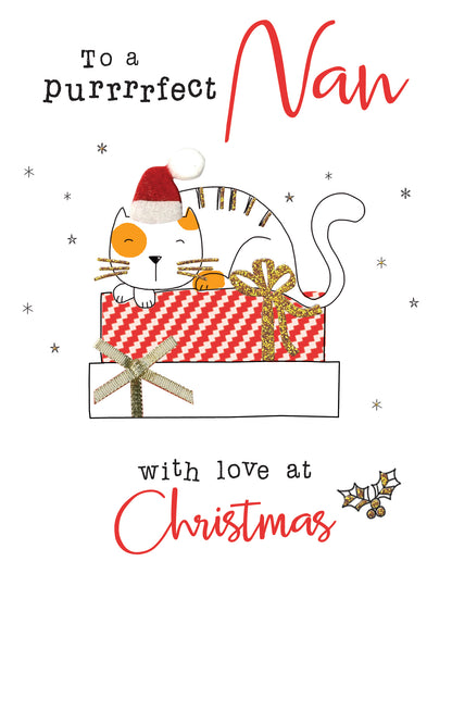 Purrrrfect Nan Cute Cat Embellished Christmas Card