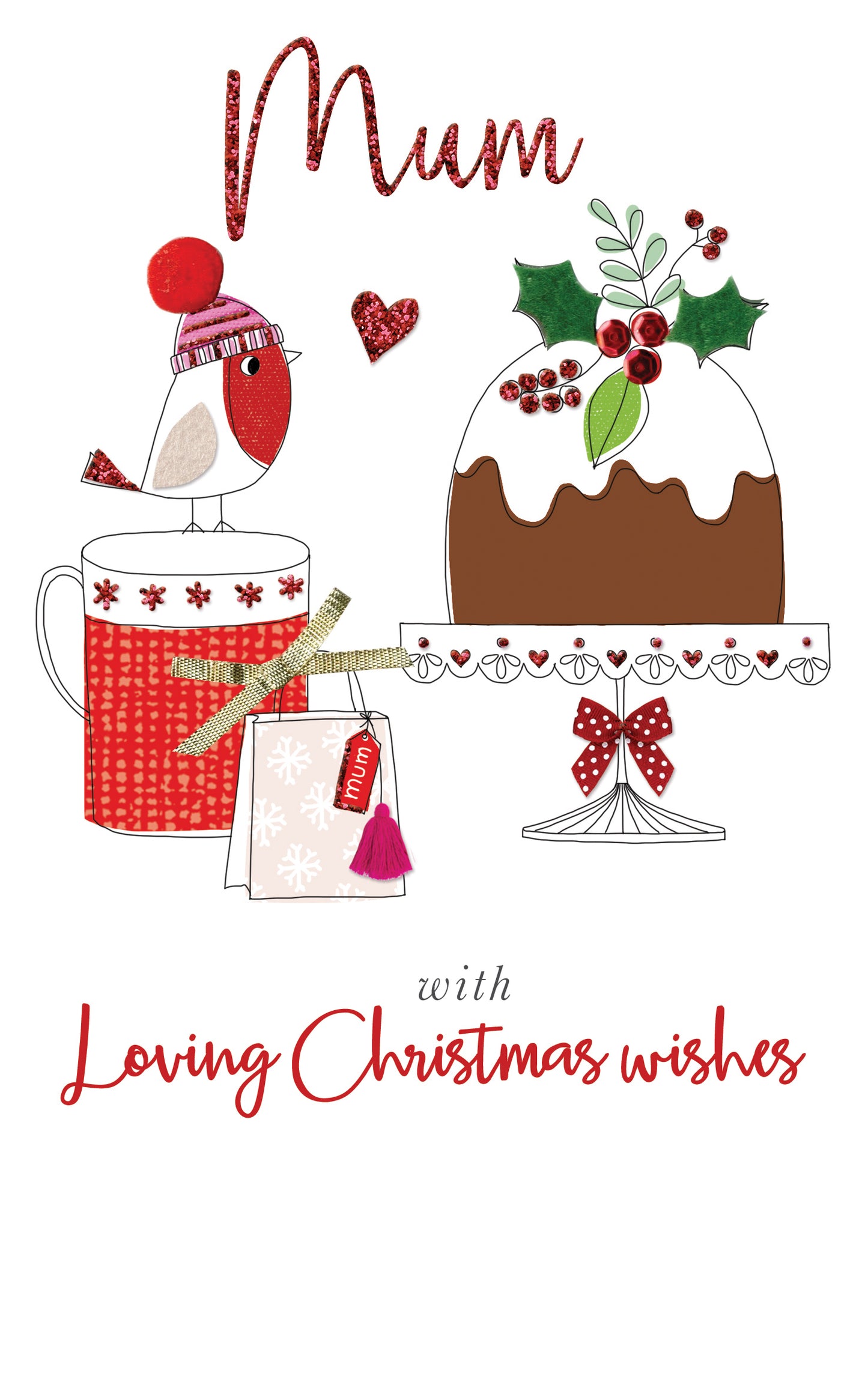 Hand-Finished Mum With Love Christmas Greeting Card