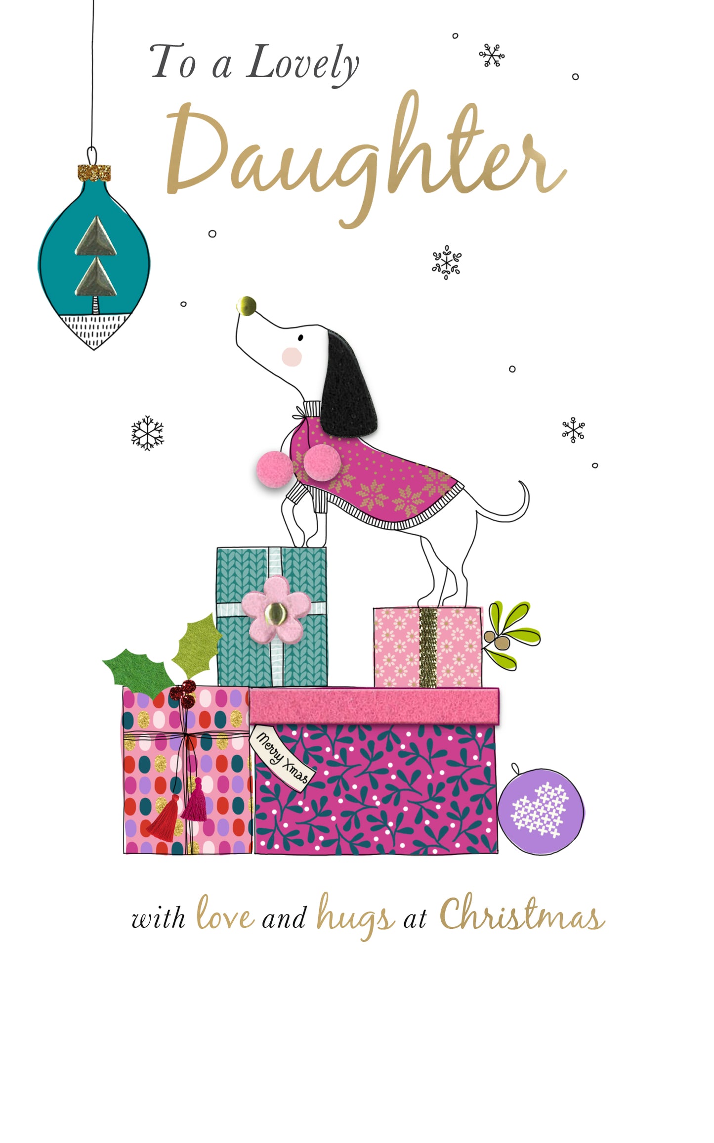Lovely Daughter Love & Hugs Embellished Christmas Card