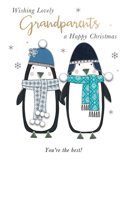 Lovely Grandparents Penguins Embellished Christmas Card