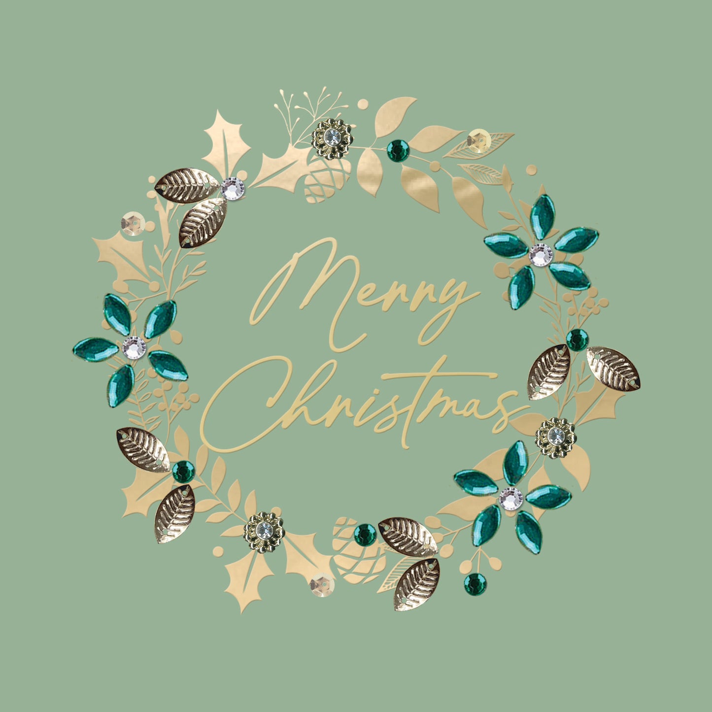 Jewelled Festive Wreath Luxury Hand-Finished Foiled Christmas Card