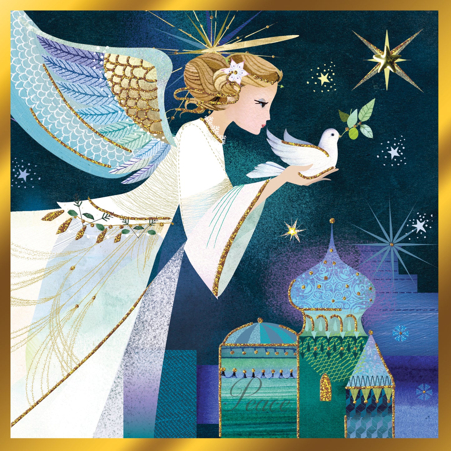 Angel Of Peace Luxury Hand-Finished Christmas Greeting Card