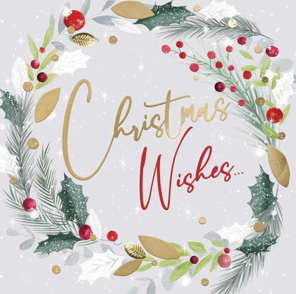 Christmas Wishes Wreath Luxury Hand-Finished Foiled Christmas Card
