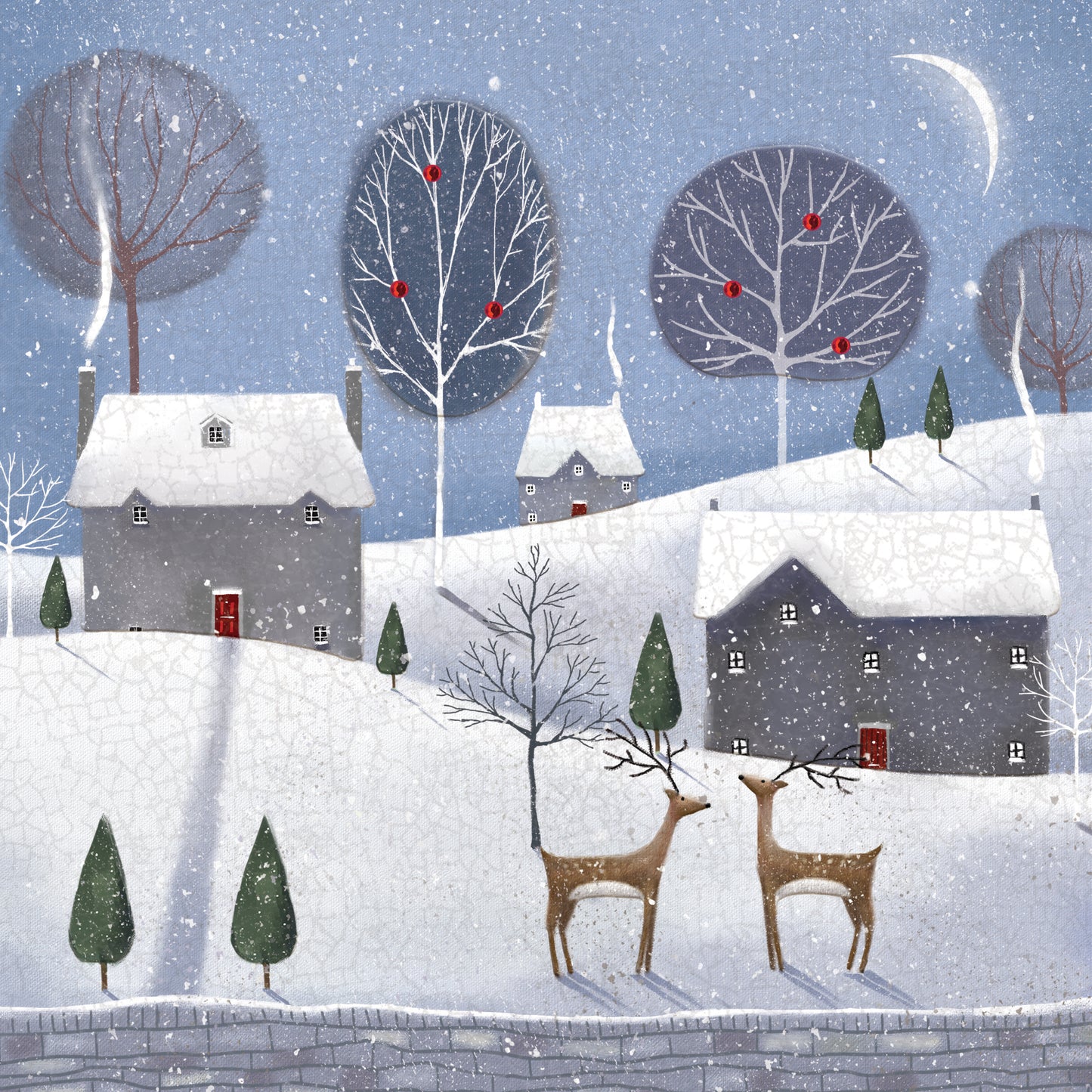 Reindeers Snowy Scene Luxury Hand-Finished Foiled Christmas Card
