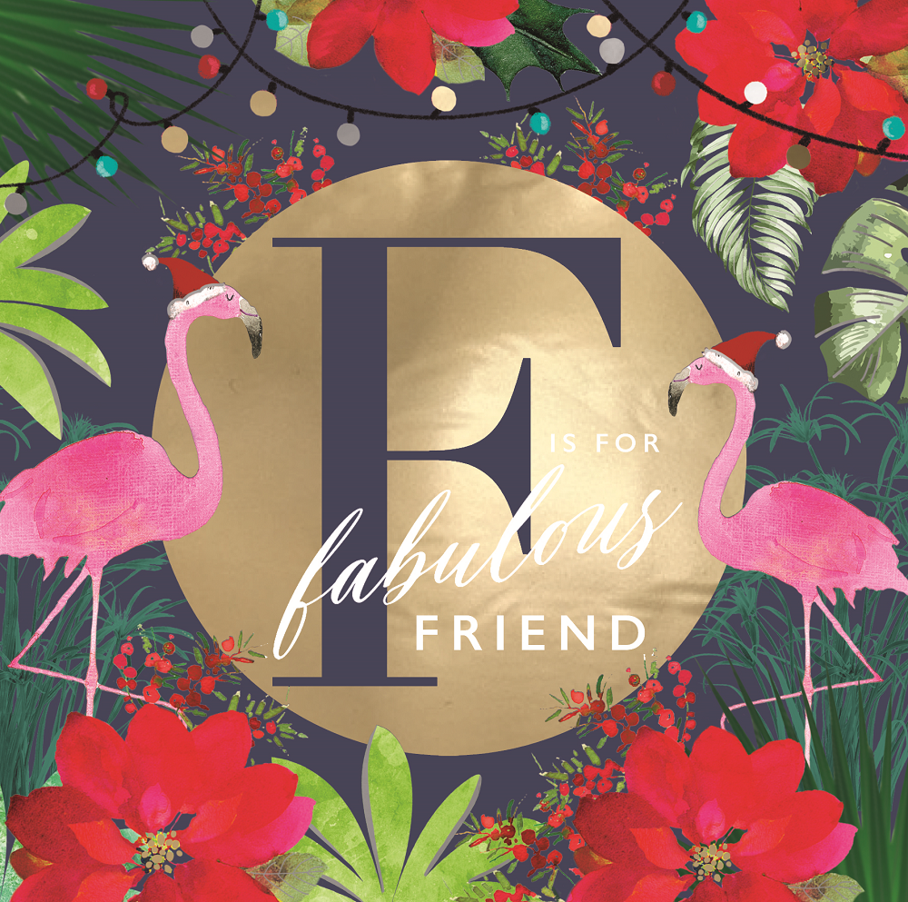 F Is For Fabulous Friend Flamingos  Christmas Card