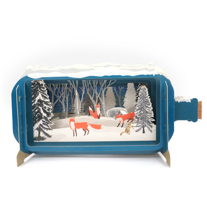 Message In A Bottle Winter Woodland Foxes Pop Up Christmas Card