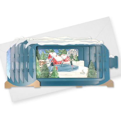 Message In A Bottle Ice Skating Family Pop Up Christmas Card
