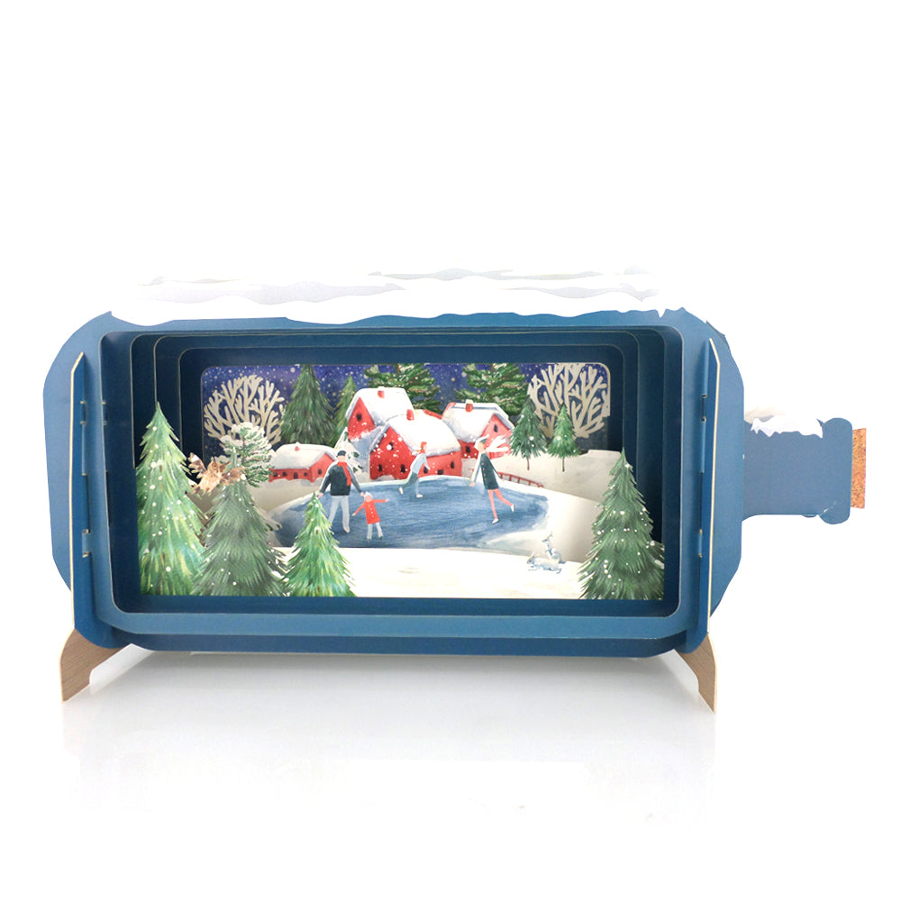 Message In A Bottle Ice Skating Family Pop Up Christmas Card
