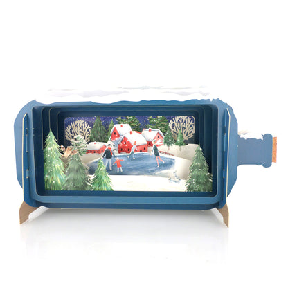 Message In A Bottle Ice Skating Family Pop Up Christmas Card