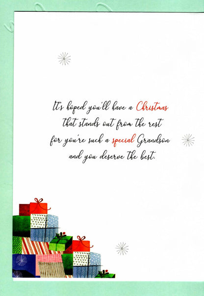 Special Grandson Santa Embellished Magnifique Christmas Card