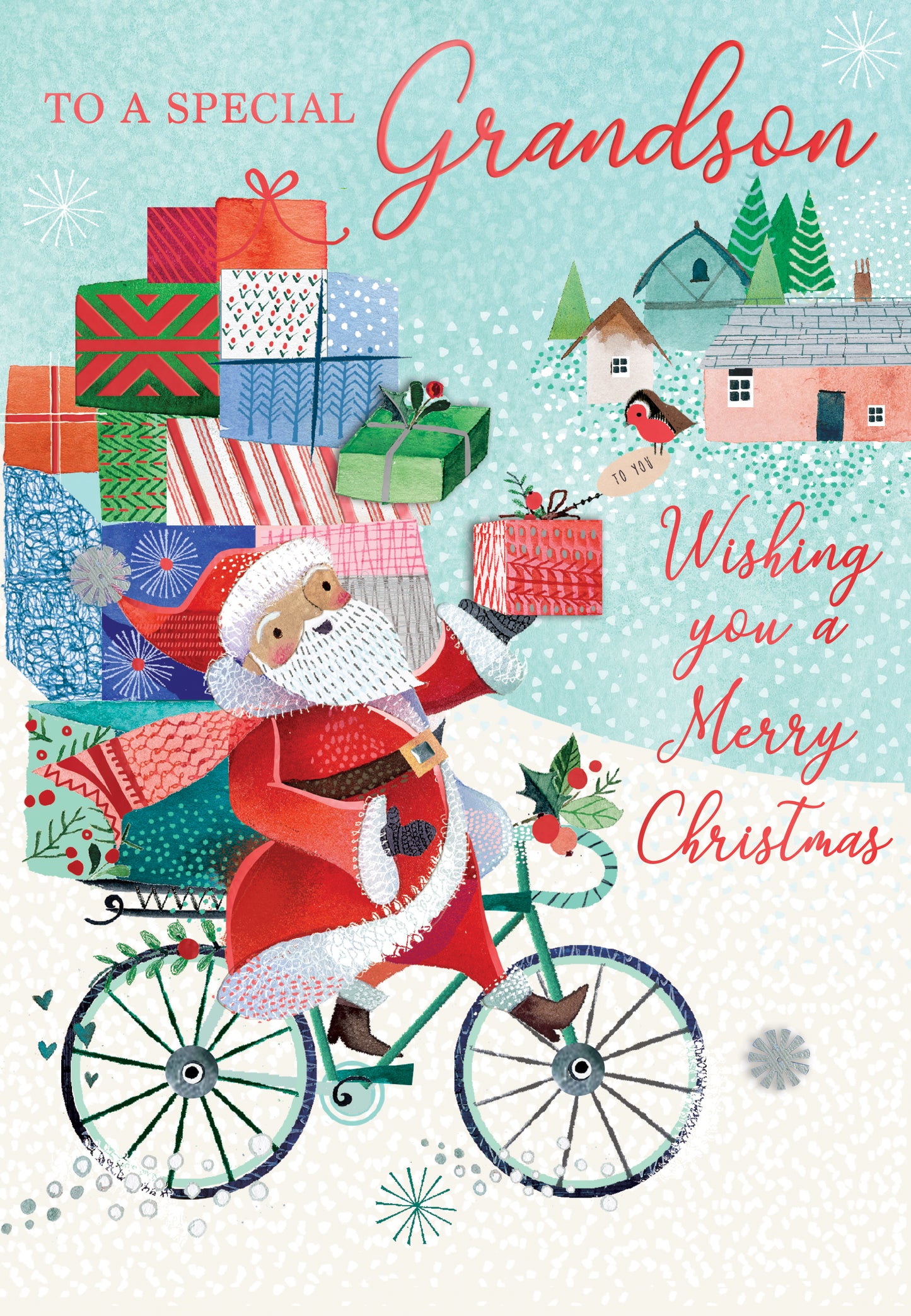 Special Grandson Santa Embellished Magnifique Christmas Card