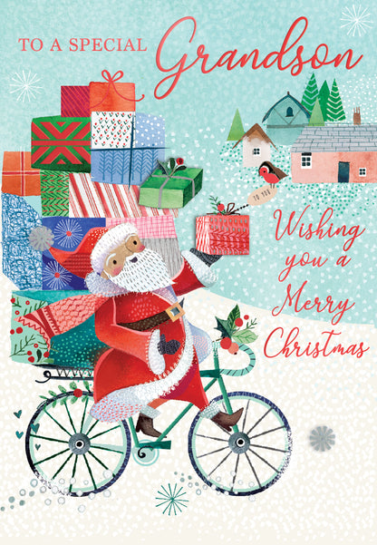 Special Grandson Santa Embellished Magnifique Christmas Card