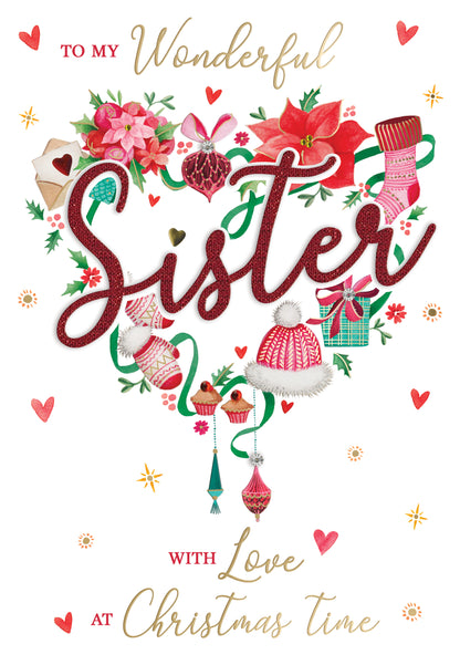 To My Wonderful Sister Embellished Magnifique Christmas Card