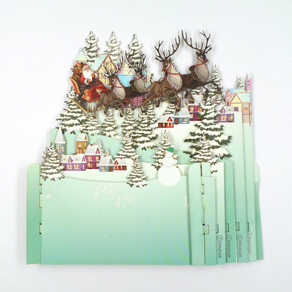 Santa's Sleigh Over Rooftops 3D Pop Up Christmas Greeting Card