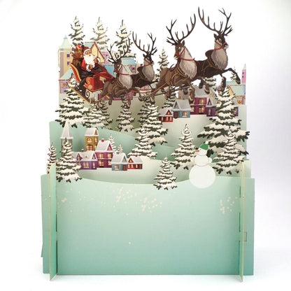 Santa's Sleigh Over Rooftops 3D Pop Up Christmas Greeting Card