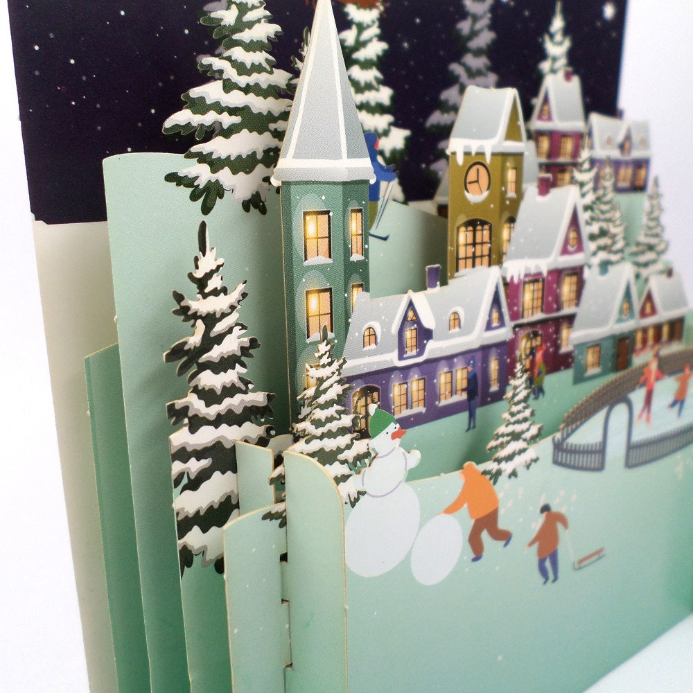 Xmas Night Ice Skating 3D Pop Up Christmas Greeting Card