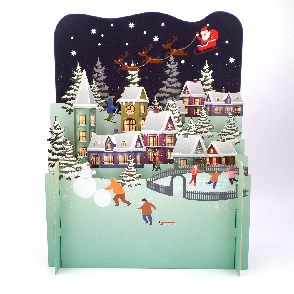 Xmas Night Ice Skating 3D Pop Up Christmas Greeting Card