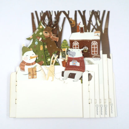 Xmas Tree Snowman & Friends 3D Pop Up Christmas Greeting Card