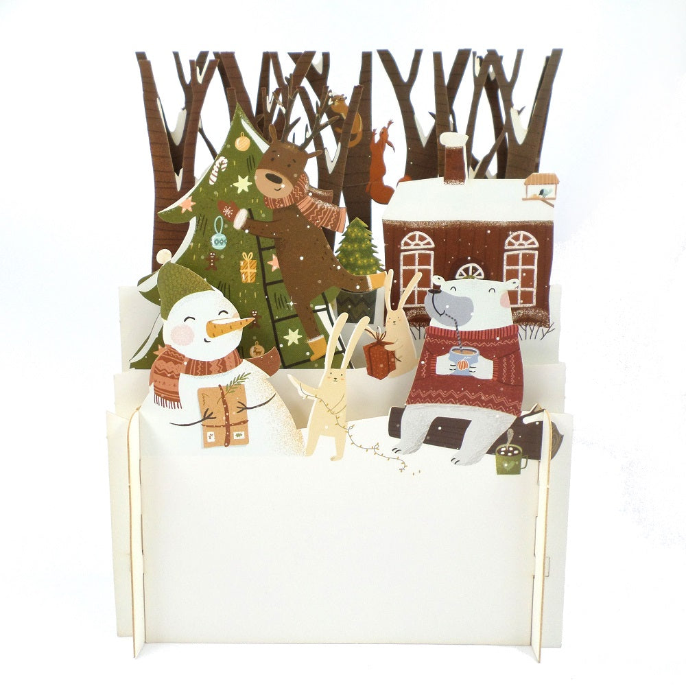 Xmas Tree Snowman & Friends 3D Pop Up Christmas Greeting Card