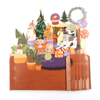 Xmas Cat Party With Presents 3D Pop Up Christmas Greeting Card