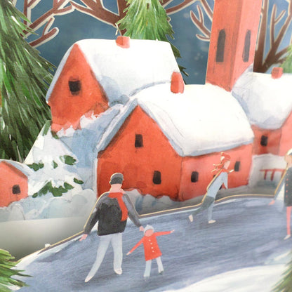 Ice Skating Family At Christmas 3D Pop Up Christmas Greeting Card