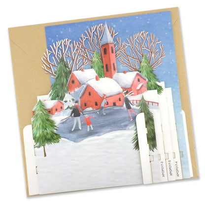 Ice Skating Family At Christmas 3D Pop Up Christmas Greeting Card