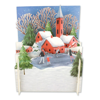 Ice Skating Family At Christmas 3D Pop Up Christmas Greeting Card
