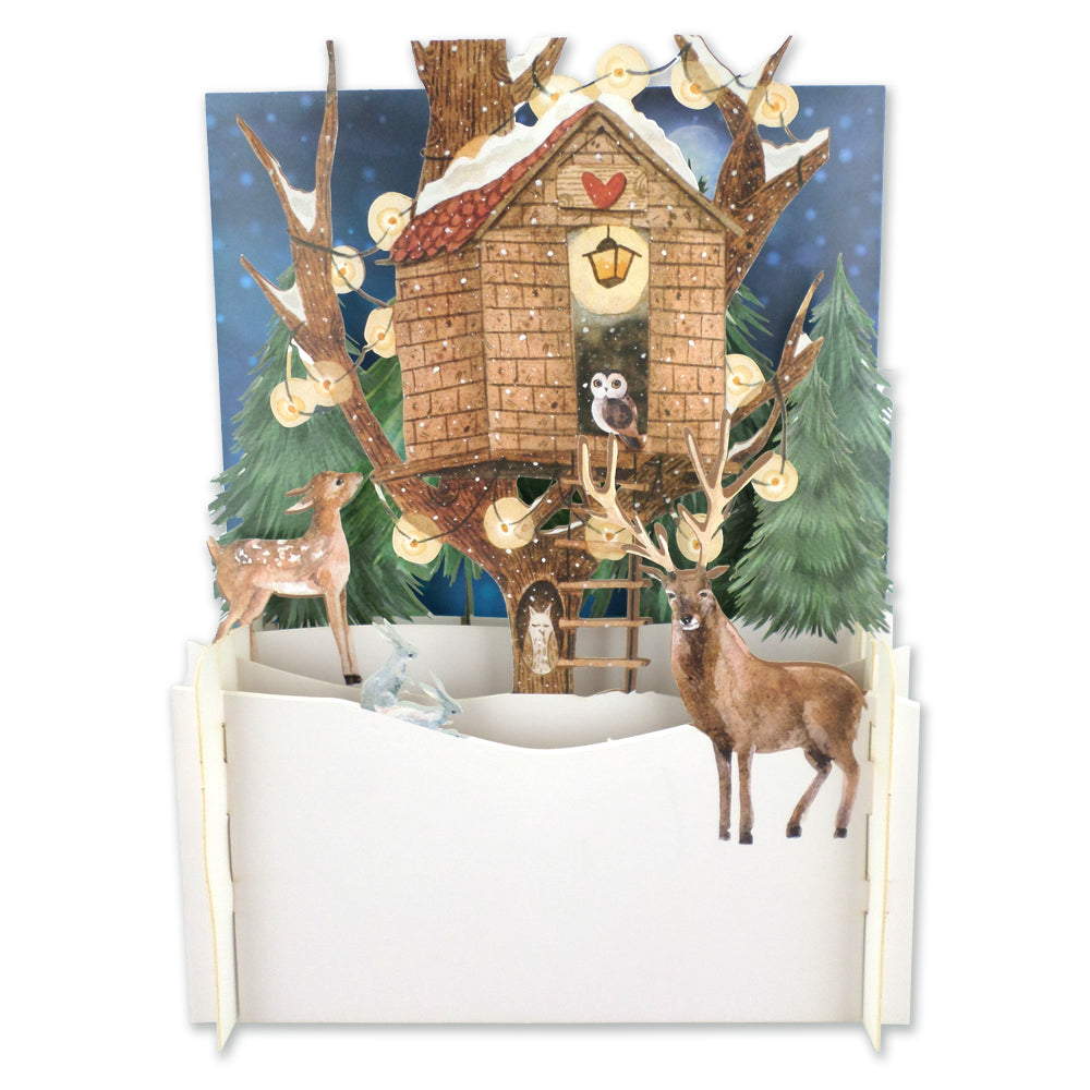 Festive Forest Animal Treehouse 3D Pop Up Christmas Greeting Card
