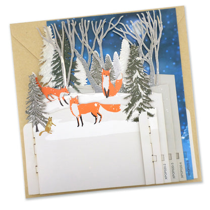 Festive Winter Woodland Foxes 3D Pop Up Christmas Greeting Card