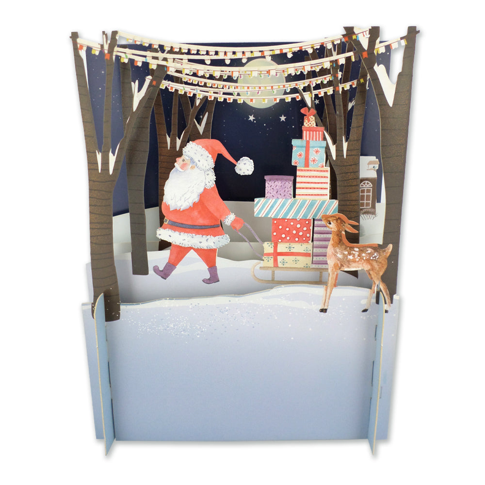 Santa Pulling His Festive Sleigh 3D Pop Up Christmas Greeting Card