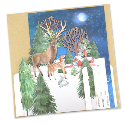 Majestic Snowy Stag & Fawn 3D Pop Up Christmas Greeting Card