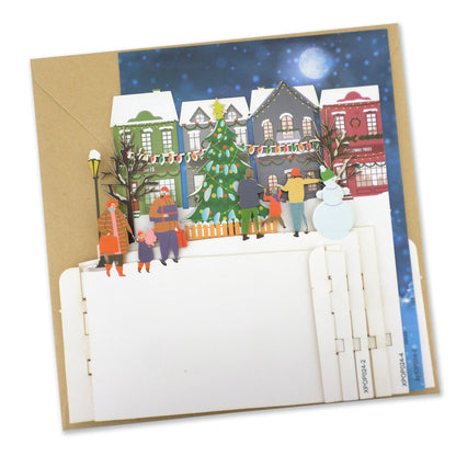 Festive Town Square Xmas Tree 3D Pop Up Christmas Greeting Card