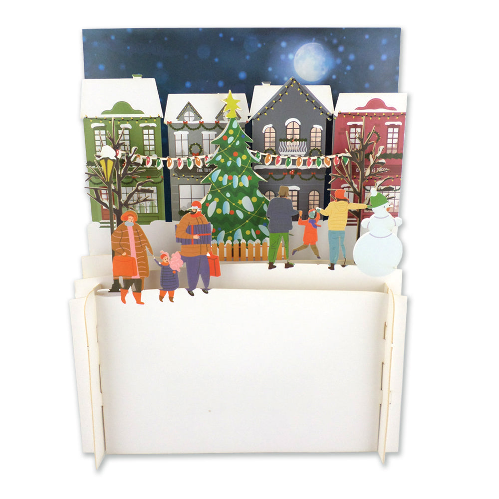 Festive Town Square Xmas Tree 3D Pop Up Christmas Greeting Card