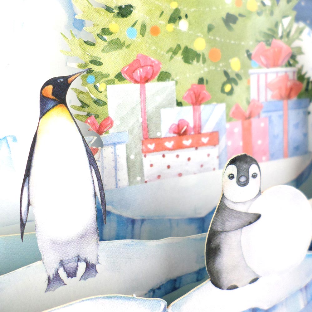 Festive Christmas Penguins 3D Pop Up Christmas Greeting Card