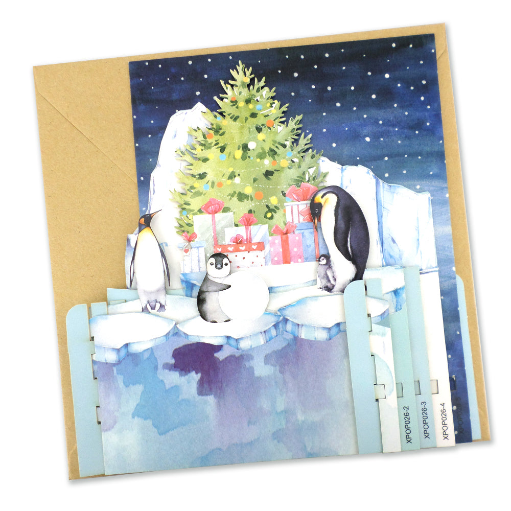 Festive Christmas Penguins 3D Pop Up Christmas Greeting Card