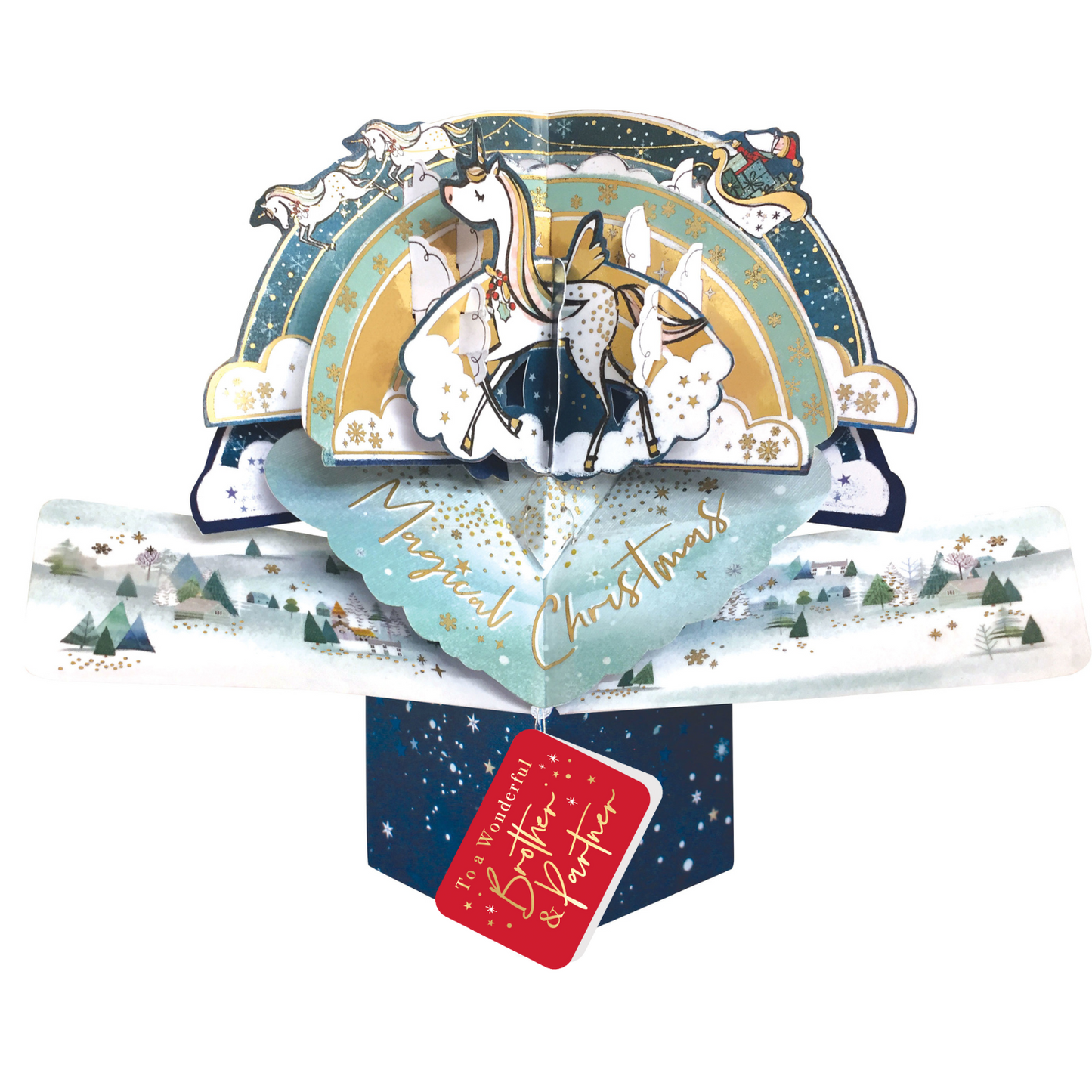 Brother & Partner Christmas Card 3D Unicorn Pop Up Christmas Card