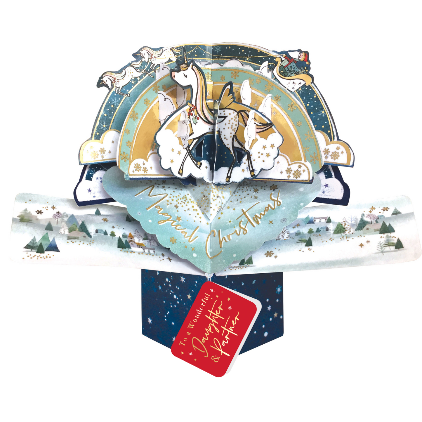Daughter & Partner Christmas Card 3D Unicorn Pop Up Christmas Card