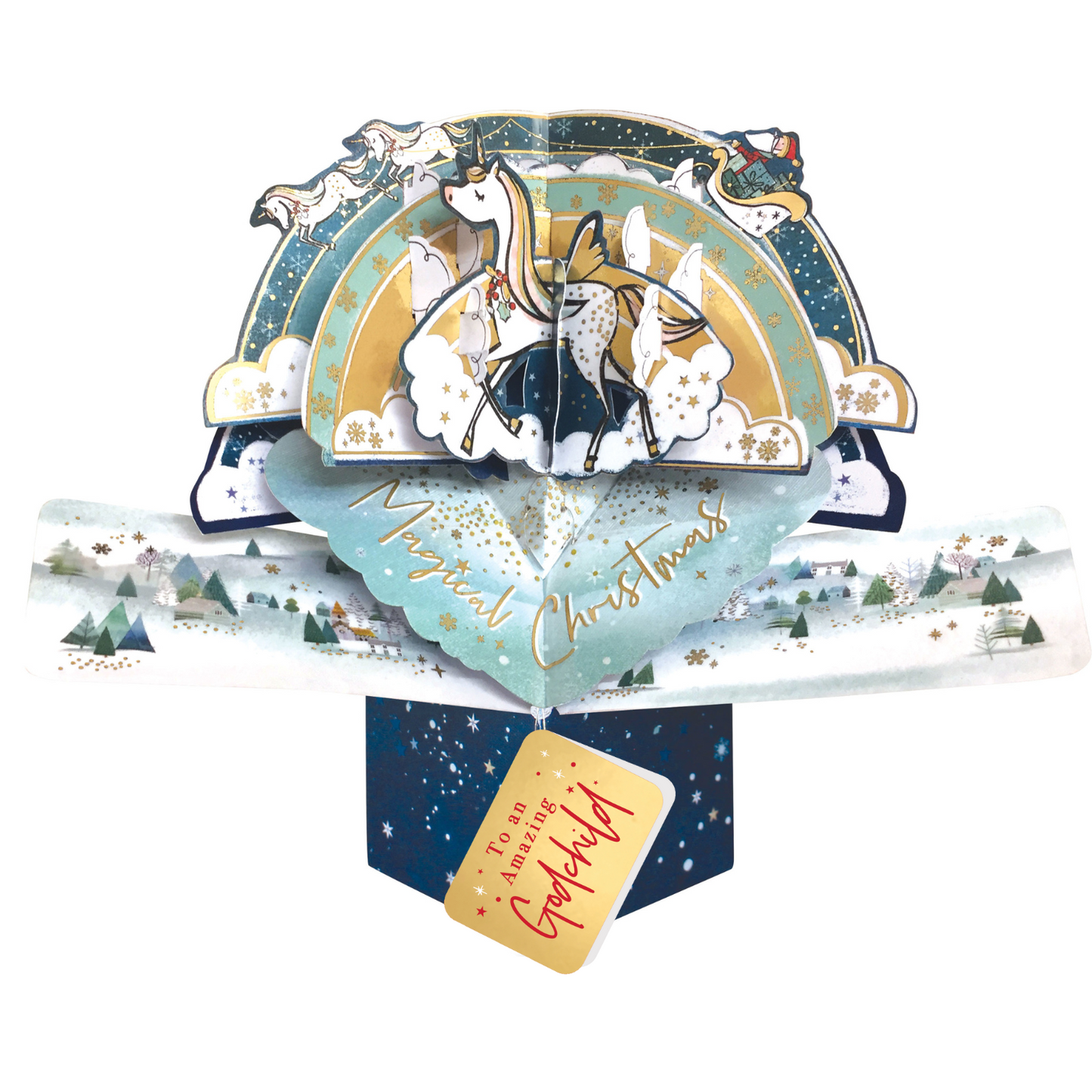 Godchild Christmas Card 3D Unicorn Pop Up Christmas Card