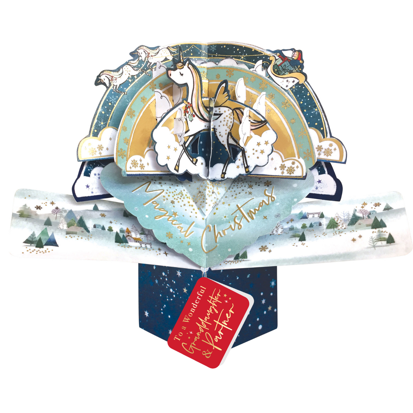 Grandaughter & Partner Christmas Card 3D Unicorn Pop Up Christmas Card