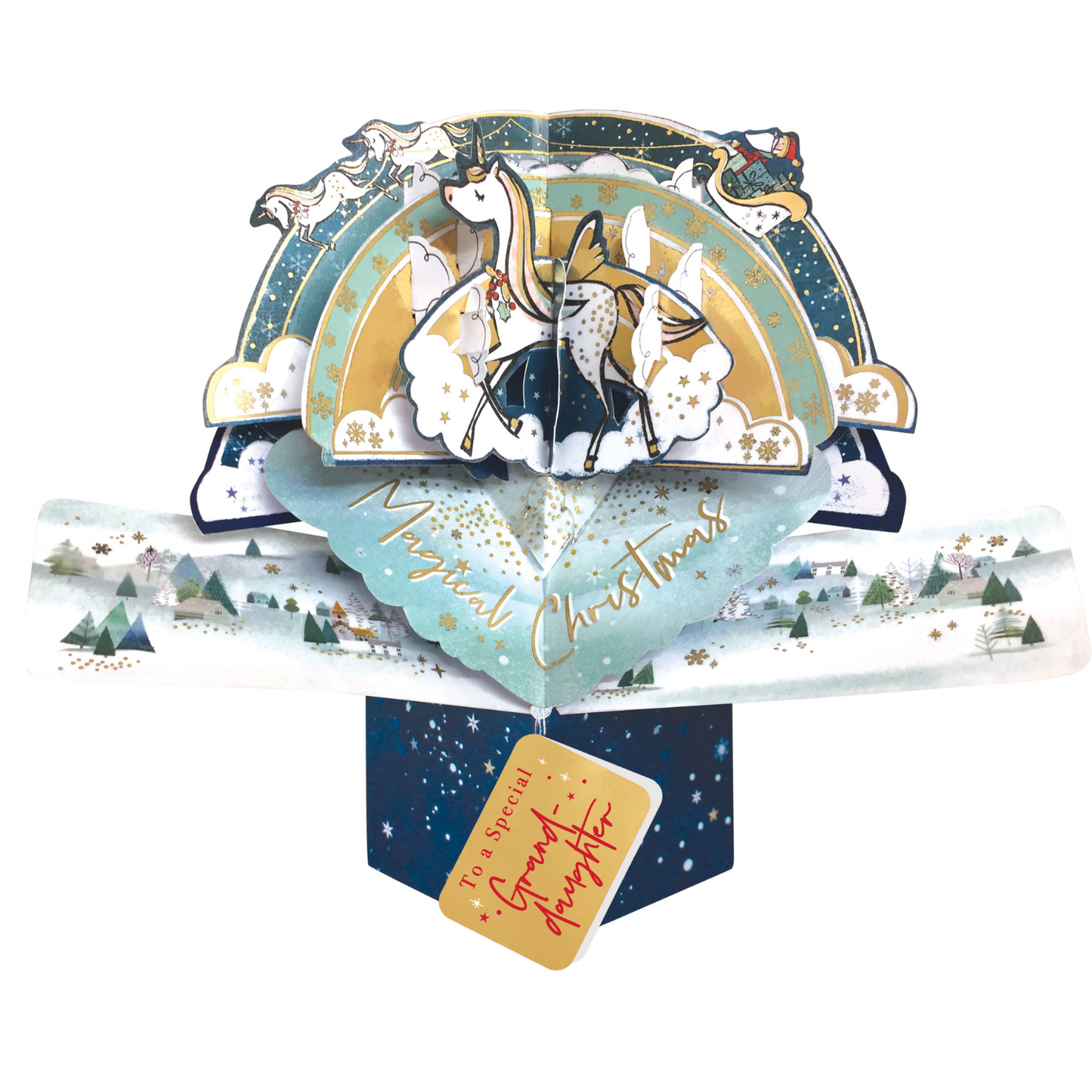 Granddaughter Christmas Card 3D Unicorn Pop Up Christmas Card