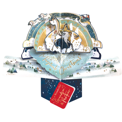 Grandson & Partner Christmas Card 3D Unicorn Pop Up Christmas Card