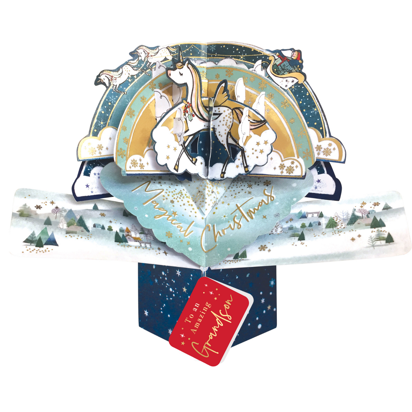 Grandson Christmas Card 3D Unicorn Pop Up Christmas Card