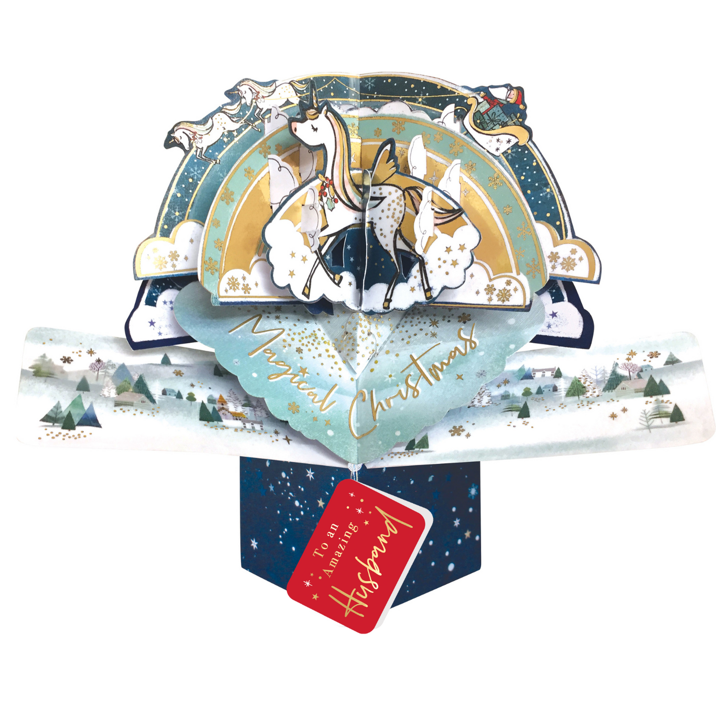 Husband Christmas Card 3D Unicorn Pop Up Christmas Card