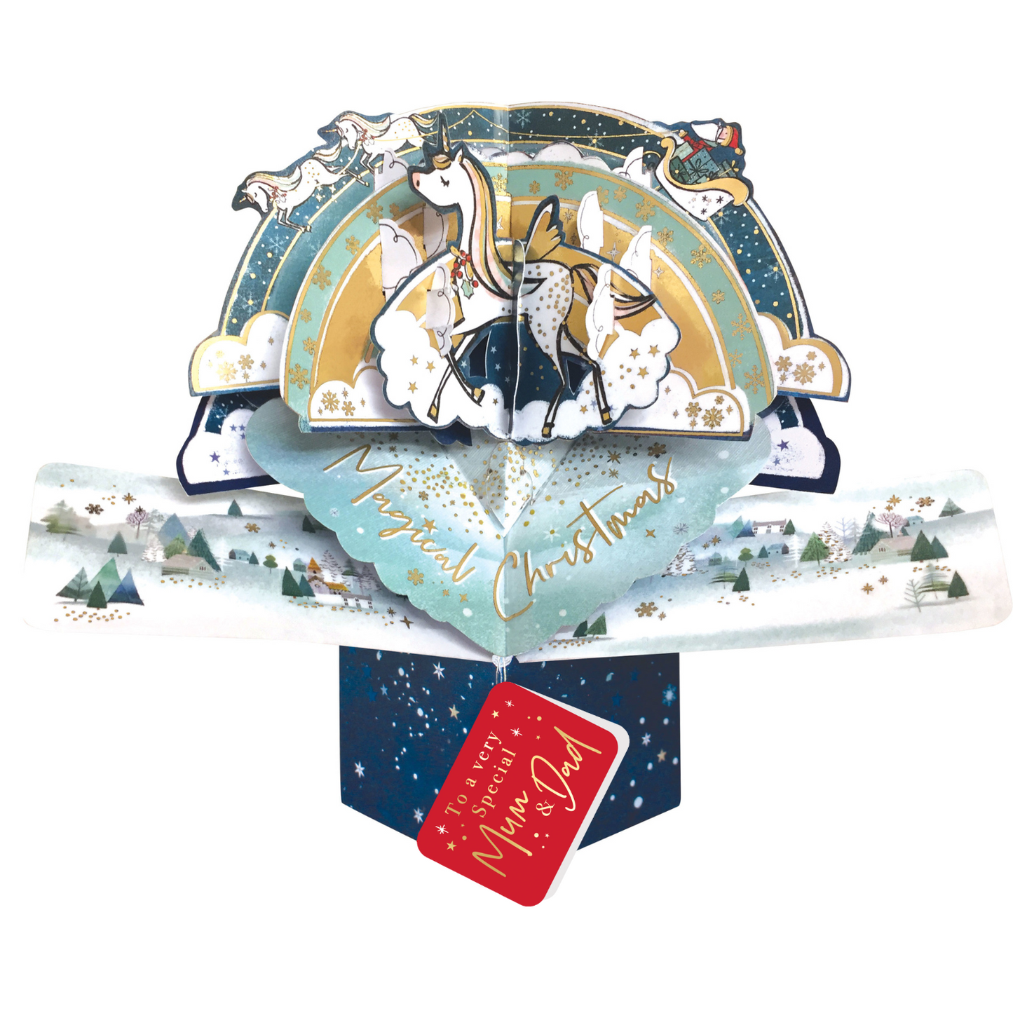 Mum & Dad Christmas Card 3D Unicorn Pop Up Christmas Card