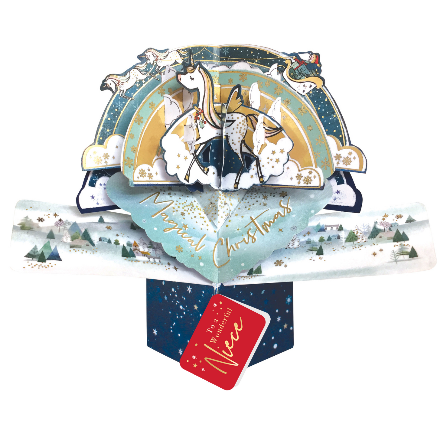Niece Christmas Card 3D Unicorn Pop Up Christmas Card