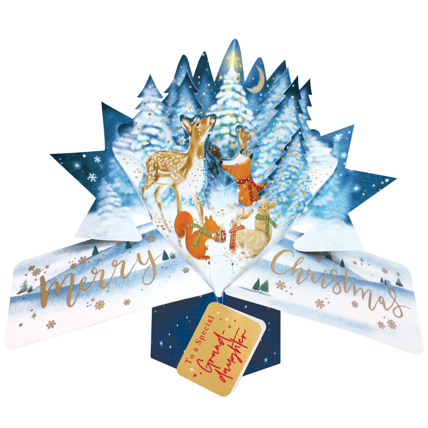 Granddaughter Christmas Card 3D Woodland Animals Pop Up Christmas Card