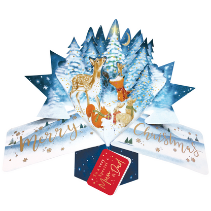 Mum & Dad Christmas Card 3D Woodland Animals Pop Up Christmas Card