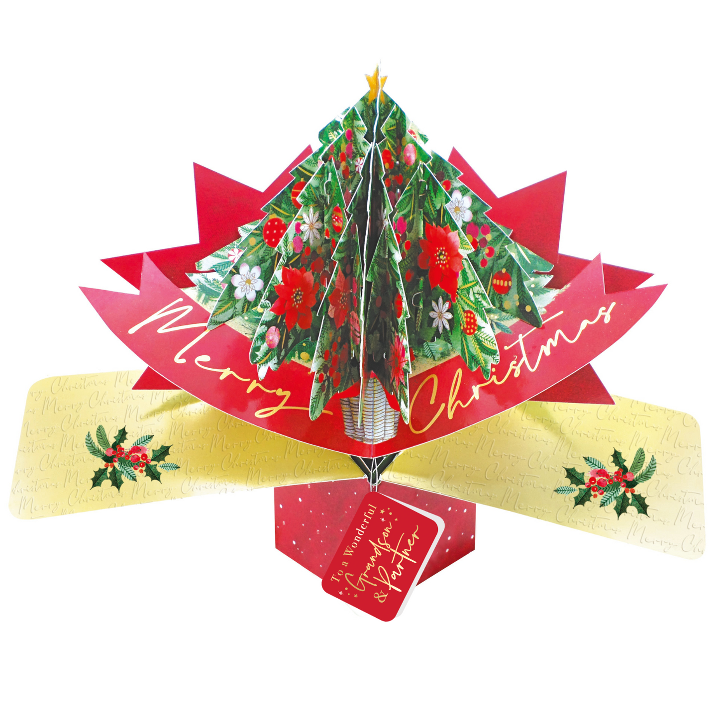 Grandson & Partner Christmas Card 3D Xmas Tree Pop Up Christmas Card