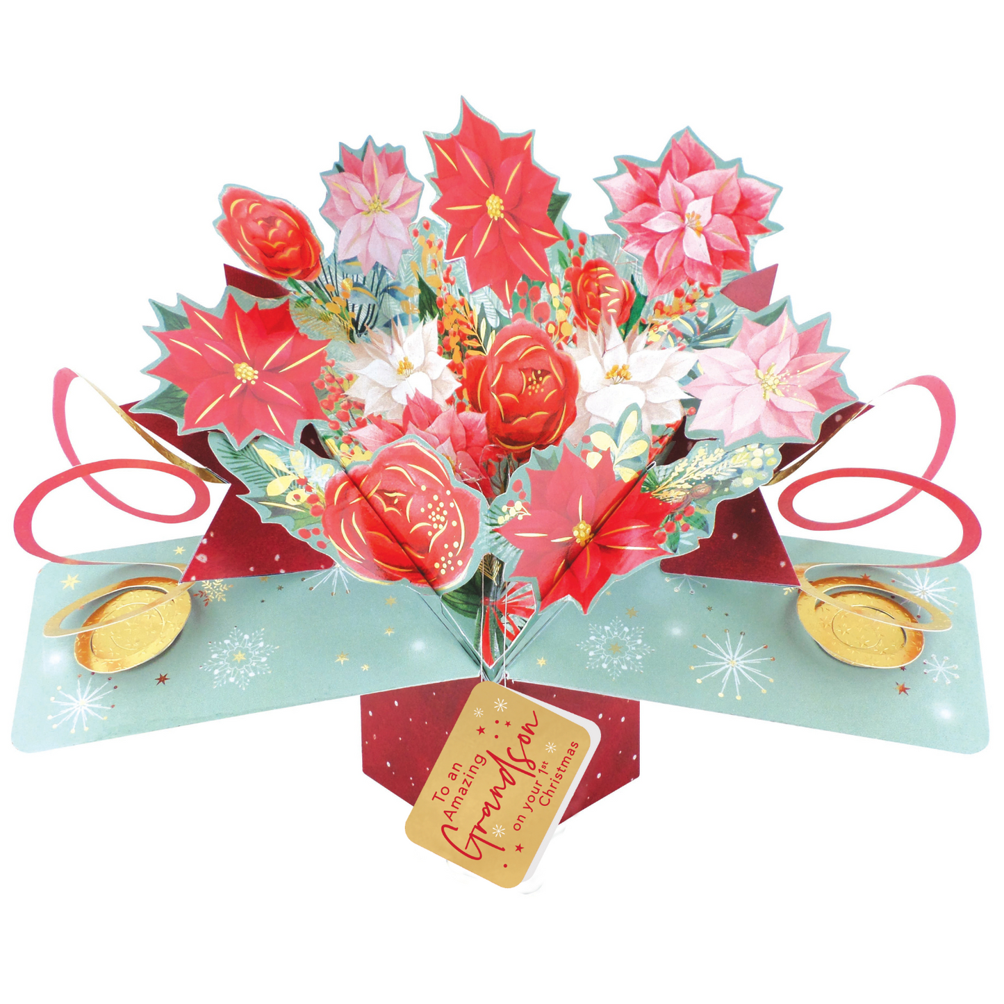 Grandson's 1st Christmas Card 3D Festive Bouquet Pop Up Christmas Card